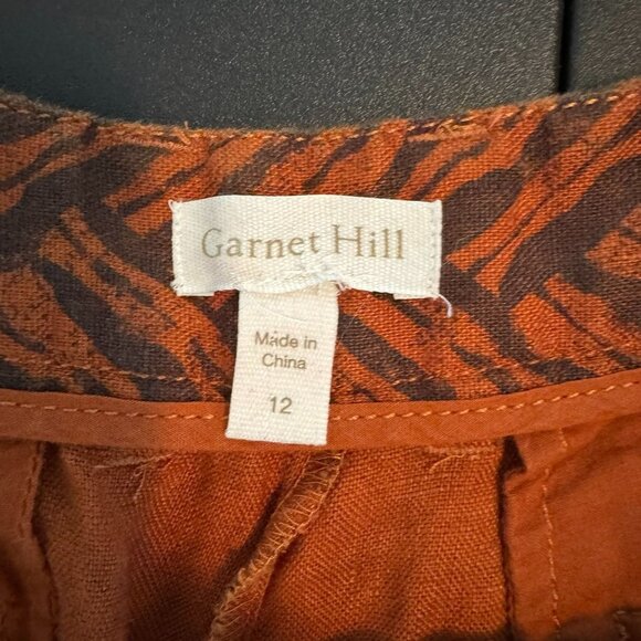 Garnet Hill Rust Colored Chevron Print Linen Pants, Wide Leg, Mid Rise, Size 12 - Picture 3 of 9
